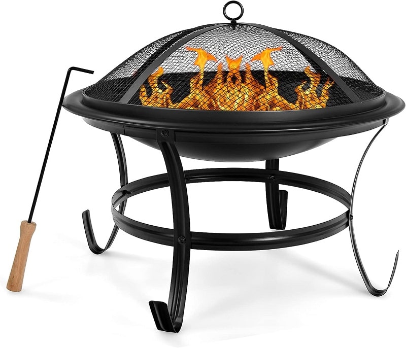 Giantex 22" Outdoor Firebowl, Portable Firepit Bowl with BBQ Grill Mesh Spark Screen Cover