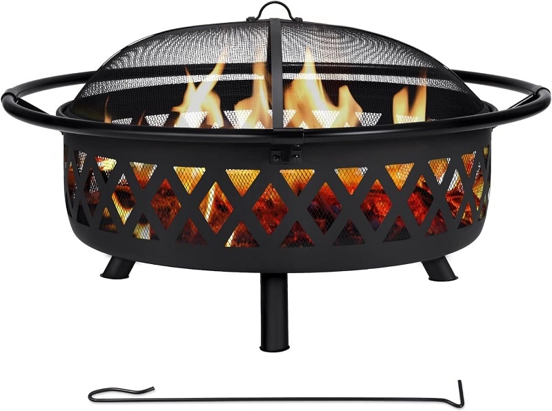 SUNCREAT 42” Patio Fire Pit Wood Burning with Mesh Spark Screen