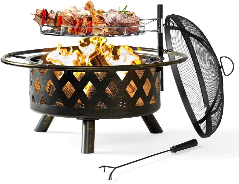 Oneinmil 2 in 1 Fire Pit with Grill, 30