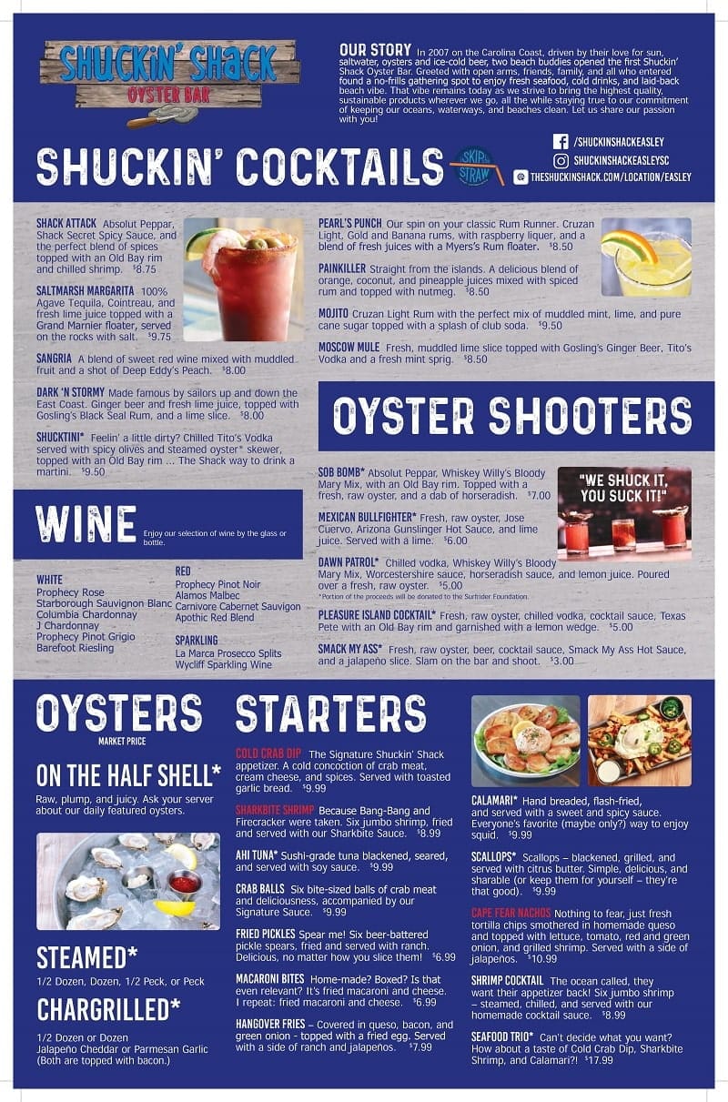 Shuckin Shack Menu with prices