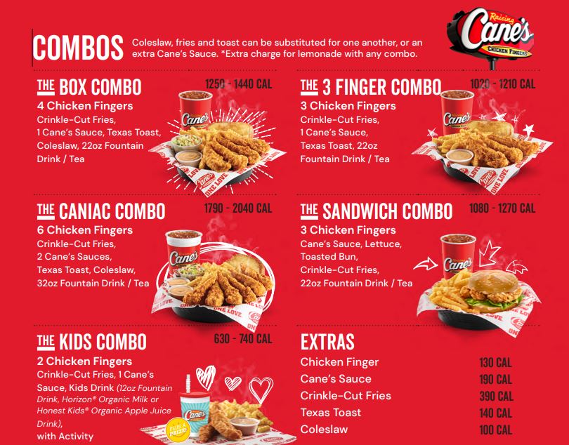 Raising Cane's Menu With Prices