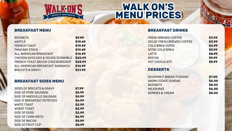 Walk-On's Menu with Prices