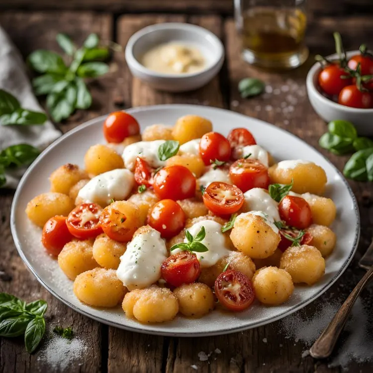 Crispy Gnocchi With Burst Tomatoes and Mozzarella Recipe