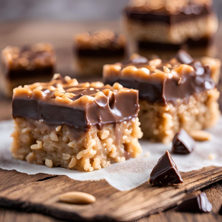 peanut butter rice crispy treats with chocolate